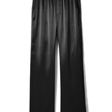 The Iris Black 100% Silk Charmeuse Wide Leg Pant