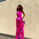 The Iris Hot Pink 100% Silk Charmeuse Wide Leg Pant