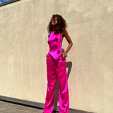The Iris Hot Pink 100% Silk Charmeuse Wide Leg Pant