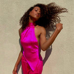 Hot Pink Silk Halter Top