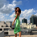 The Maya Mint 100% Silk Charmeuse Midi Skirt