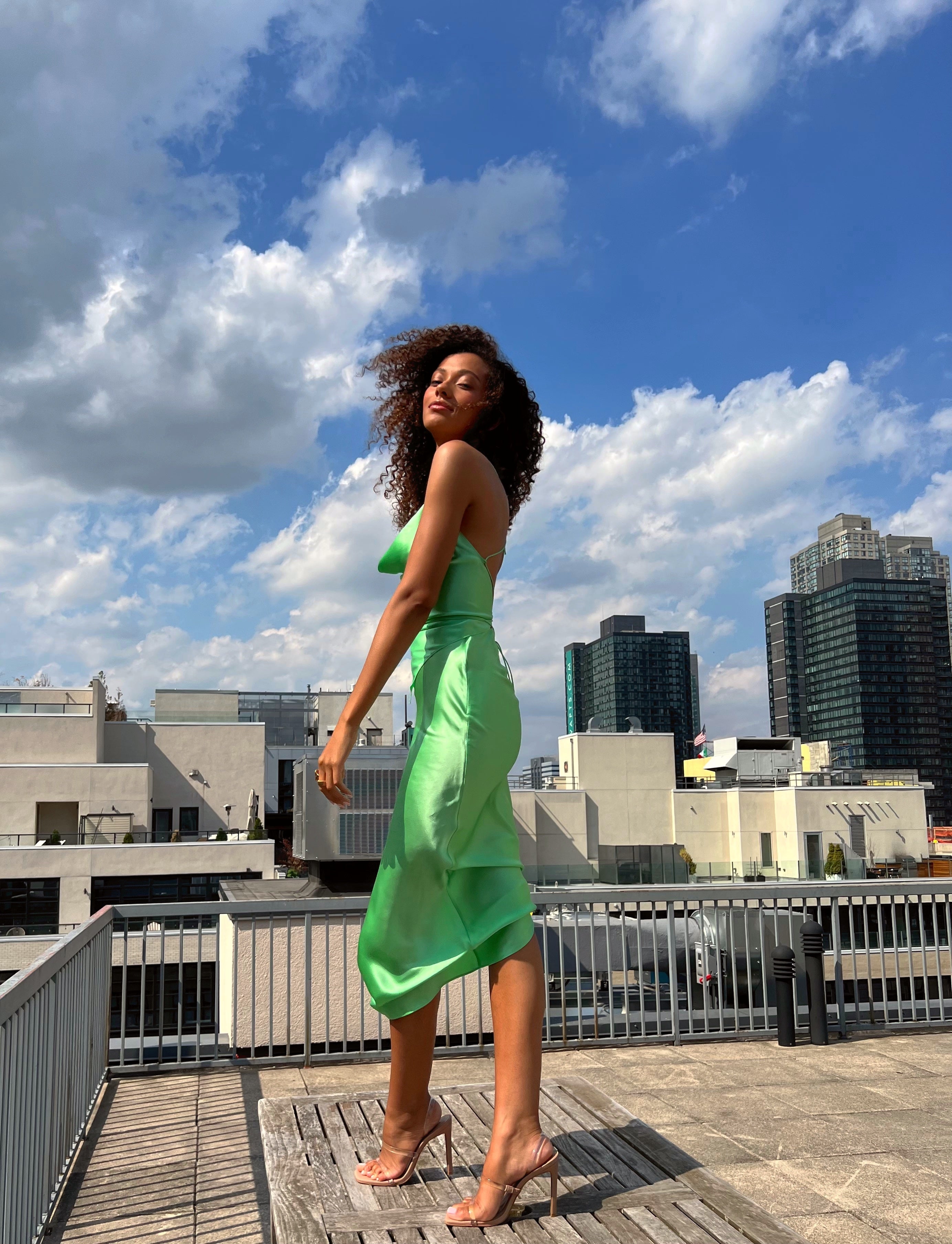 The Maya Mint 100% Silk Charmeuse Midi Skirt