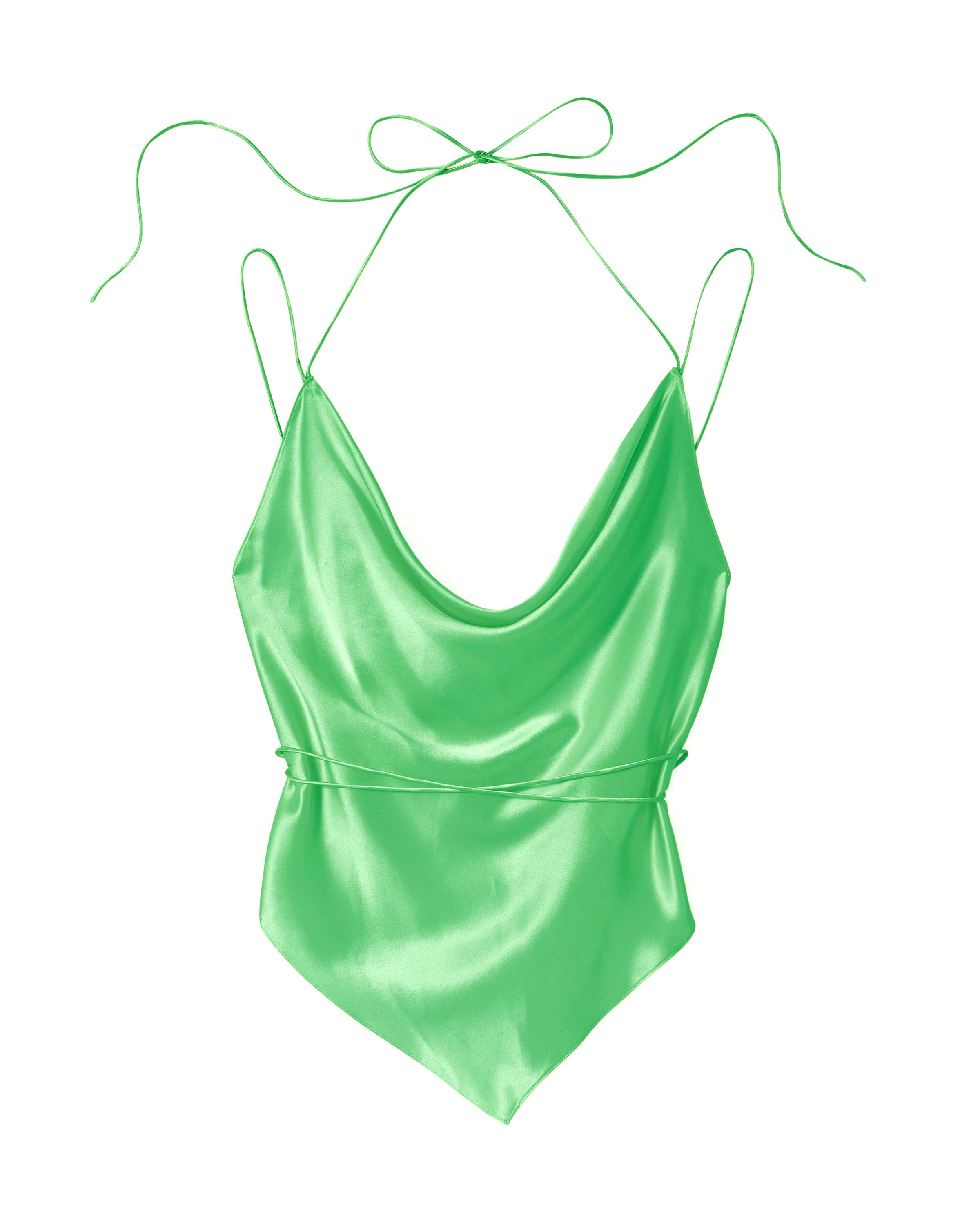 The Leo Mint 100% Silk Charmeuse Lace Up Top