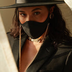 The Classic Tina Mask in Black with Gold Chain.