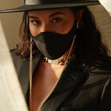 The Classic Tina Mask in Black with Gold Chain.