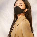 The Classic Tina Mask in Black with Gold Chain.