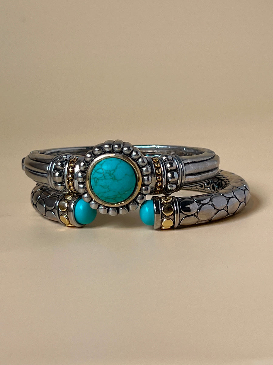 Vintage Silver with Turquoise Textured Cuff