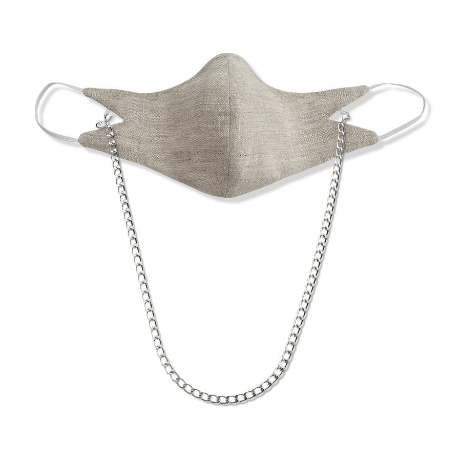 The Tina Mask in Oat With 7mm Silver Chain.