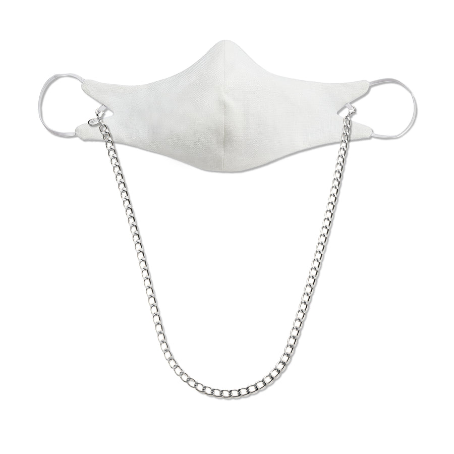 The Tina Mask in White With 7mm Silver Chain.