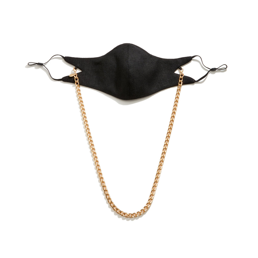 The Classic Tina Mask in Black with Gold Chain.